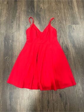 SHEIN Bright Red Dress with V-Neck and Spaghetti Straps